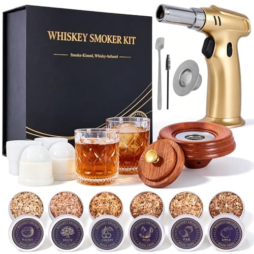 Whiskey Smoker Kit with Triple-Flame Torch, 18-Piece Cocktail Smoker Kit with 6 Wood Chips, 2 Heavy 10 oz Whiskey Glasses & 2 Ice Ball Molds, Old Fashioned Bourbon Gifts for Men Dad Father, No Butane - Image 1