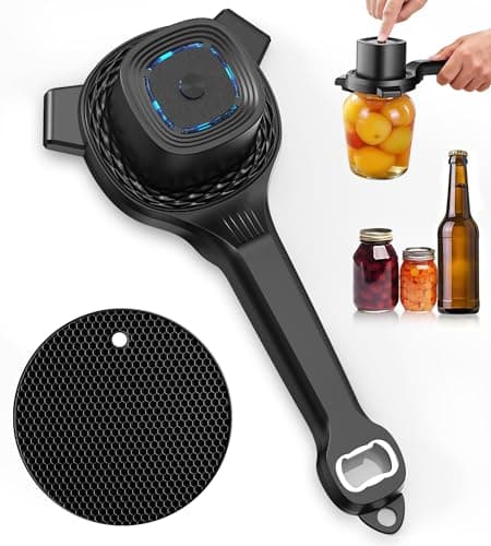 Electric Jar Opener for Seniors with Power-Clamp Technology, 2-in-1 Patent Automatic Jar & Bottle Opener Rechargeable 800mAh Hands-Free Opener with Bonus Anti-Slip Gripper Pad for Beer, Dressing, Jar - Image 1