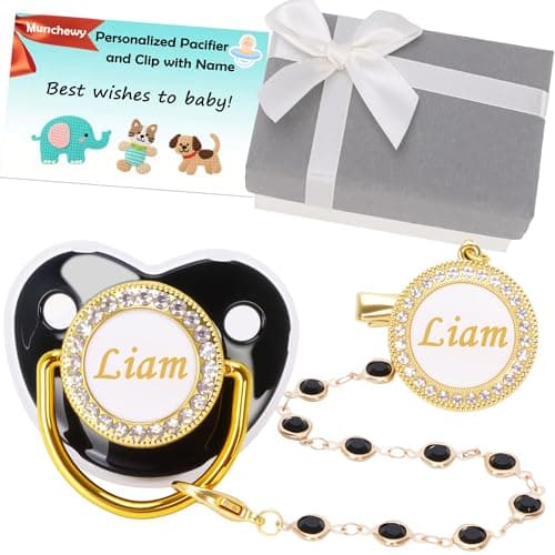 Custom Pacifier with Name, Personalized Pacifier Clip Set with Gift Box, Glitter Crystal Luxury Bling Soother Dummy, Ideal Gift for Boys Baby Shower, Christmas, Birthday, Newborn Photography(Black) - Image 1