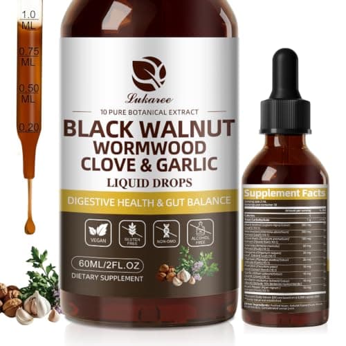 Lukaree Wormwood Black Walnut Clove Cleanse for Humans Tincture – Rapid Gut Detox & Digestive Health with Garlic Pumpkin Seeds Soursop Oregano, 10:1 Ultra-Concentrated Liposomal Tech 98% Absorption - Image 1