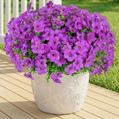 LetuoClips Artificial Flowers Fake Plants for Outdoors Spring Decoration, 13Bundles Silk Realistic UV Resistant Faux Flowers for Outside Planter Porch Yard Patio Garden Home Indoor, Purple - Image 1