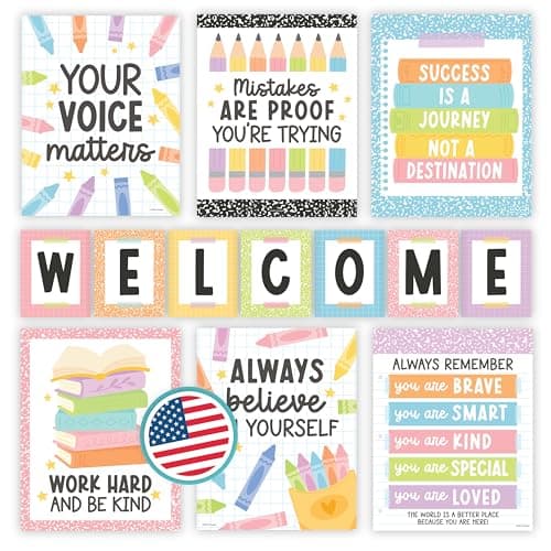 Welcome Sign for Classroom -13 Motivational Posters for Classroom Decor, Welcome Bulletin Board Set, Inspirational Posters, Positive Affirmations Wall Decor, Pastel Welcome Back to School Decorations - Image 1