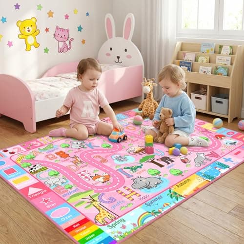 HBUFBUQ 2.5x4 ft ABC Rug for Kids Room Nursery Classroom Rug, Kids Rugs for Playroom Bedroom, Boys Girls Non-Slip Educational Play Mat with Alphabet Numbers Animals Shapes Seasons