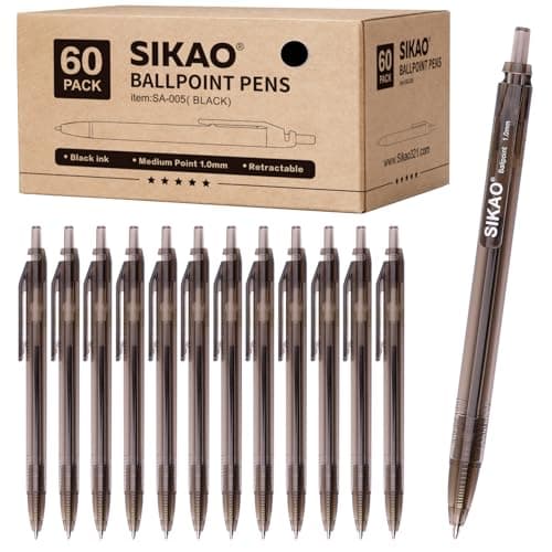 Sikao Black Pens Bulk 60 Pack –Smooth Writing 1.0mm Click Black Ballpoint Pens with Translucent Barrel, Reliable Bulk Pens for Office, School, Home & Restaurant Server Use - Image 1