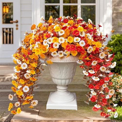 Florielle 8PCS Mix Artificial Hanging Flowers for Outdoor, Fake Silk Petunias Plants Arrangement, for Fall Outdoor Decoration, UV Resistant, Morning Glorias, for Home Garden Decor (Early Harvest)