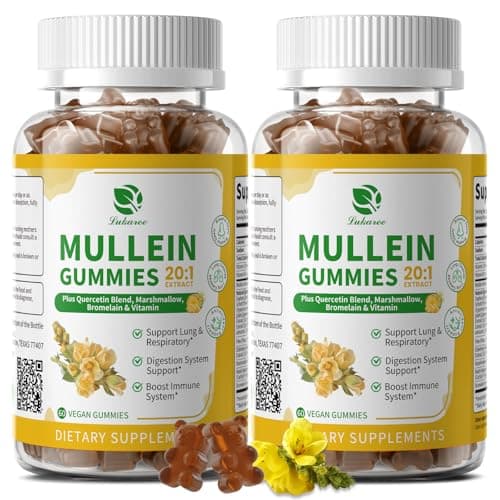 (2 Pack) 9 in 1 Mullein Gummies for Lung Cleanse & Lymphatic Drainage*, Extra Strength Mullein Leaf Extract w/Quercetin, Bromelain, Elderberry & Marshmallow for Respiratory & Immunity,Vegan,120 Count - Image 1