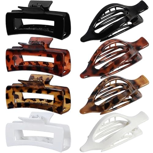 Hair Clips for Women 4.3 Inch Large Hair Claw Clips 8 pcs Square Claw Clips & Flat Hair Clips for Thick or Thin Hair French Concord Hair Barrettes Alligator Hair Accessories for Women (Leopard) - Image 1