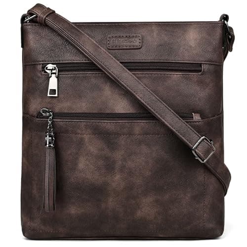 Kiss Sea Crossbody Bags for Women Leather Travel Crossbody Purse with Tassel and Adjustable Strap Coffee - Image 1