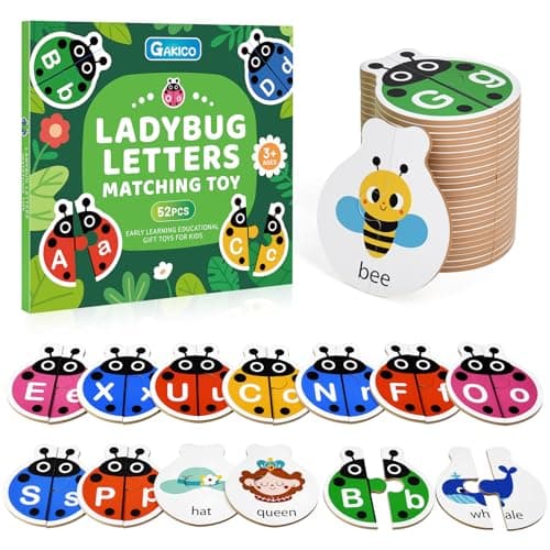 GAKICO Ladybug Self Correcting Alphabet Puzzle: Letter Matching Games for Toddlers 3-5, 52pcs Double-Sided Montessori ABC Puzzles Cards Preschool Learning Activities Educational Toy Gift for Kids - Image 1