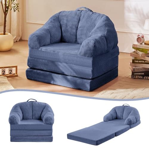 wanan Folding Sofa Bed, 3-in-1 Convertible Boneless Couch with Handle, Floor Lounger & Sleeper Chair for Adults, Comfy Folding Couch Single Sofa for Living Room Bedroom, Slate Blue - Image 1