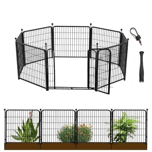 Getlay 48 in(H) Decorative Garden Fence with Gate,8 Panels Total 17.7 Ft(L) Heavy Duty Iron Animal Barrier Fence for Yard,Suitable for Indoor Pet Or Outdoor Dog Fencing, Garden Border Fence - Image 1
