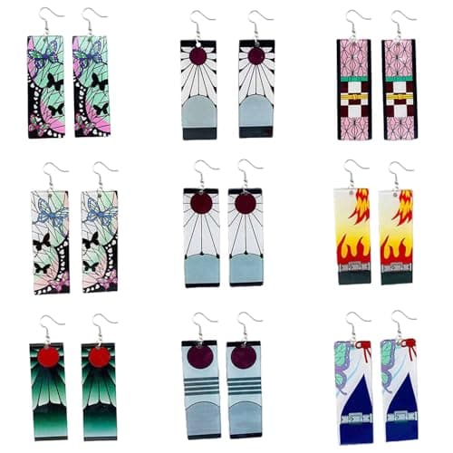 Tanjiro Earrings, 9 Pairs Anime Demon Slayer Earrings For Women Trendy Tanjiro Cosplay Jewelry Exquisite Cosplay Anime Drop Unique Creative Dress-Up Earrings Accessories For Women Double-Sided Acrylic - Image 1