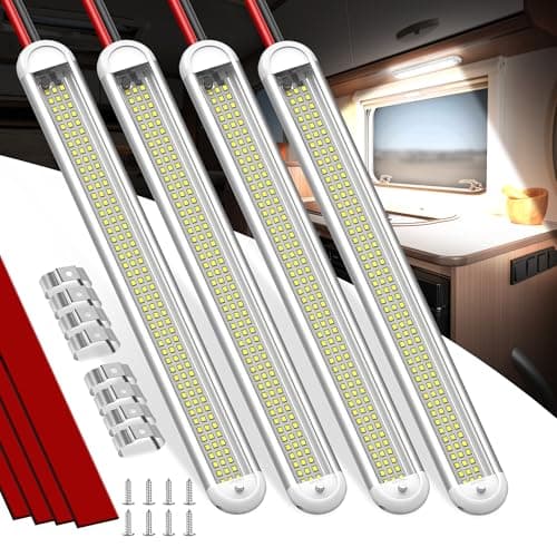 12V LED Interior Light Bar, 120LEDs 28W Led Strip Lights with ON/Off Switch, for Enclosed Cargo Trailer Car RV Van Truck Lorry Camper Boat Caravan Motorhome (4 Pack) - Image 1