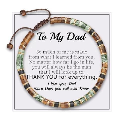 Sistble Bracelet for Dad, Dad Gifts from Son Daughter Natural Stone Beaded Bracelets for Men Father's Gift Tiger Eye Jasper Bead Bracelet Christmas Birthday Gift Handmade Braided Jewelry - Image 1