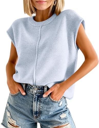 YesFashion Sweater Vest for Women, Casual Crew Neck Sleeveless Knit Pullover Vest Top Aquamarine - Image 1