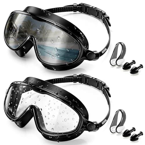 Aegend Swim Goggles for Adult Youth - 2 Pack Wide View Anti-Fog Anti-UV Swimming Goggles for Men & Women (Black & Black Silver) - Image 1