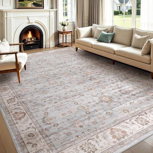 WITSHOCK 8x10 Area Rugs Living Room: Washable Large Neutral Vintage Soft Rug Stain Resistant Non-Slip Farmhouse Indoor Low Pile Floor Carpet for Bedroom Nursery Office(Blue Gray) - Image 1
