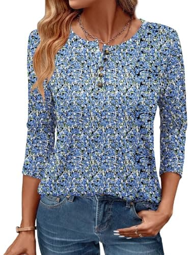 GKBK 3/4 Sleeve Womens Tops Fall Clothes Henley Casual Spring Summer Lightweight Basic Tunic Shirts - Image 1