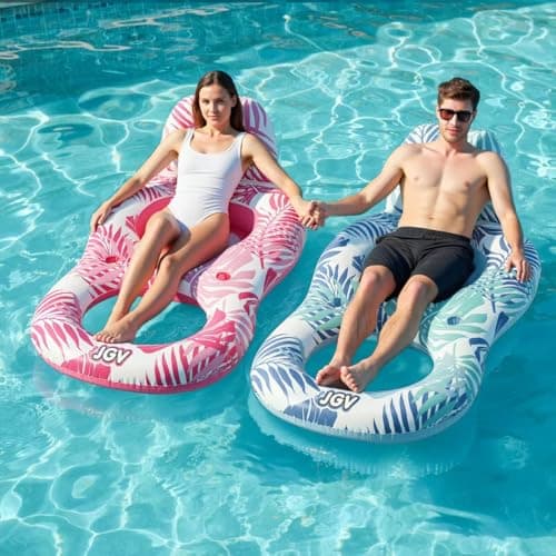 JGV Pool Floats Lounger, 2-Pack Inflatable Chair Lounger Floaties with Drink Holder, Inflatables Water Floating Rafts for Swimming Pool Tanning, Pool Party, Summertime Beach Outdoor - Multicolor - Image 1
