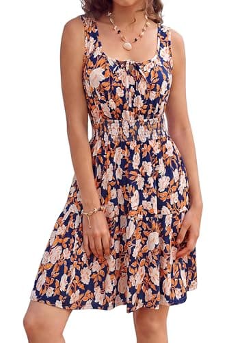 Summer Dresses for Women 2026, Sleeveless Casual Floral Mini Sundress with Pockets, Flowy A-Line Tank Beach Dress with Pocket - Image 1