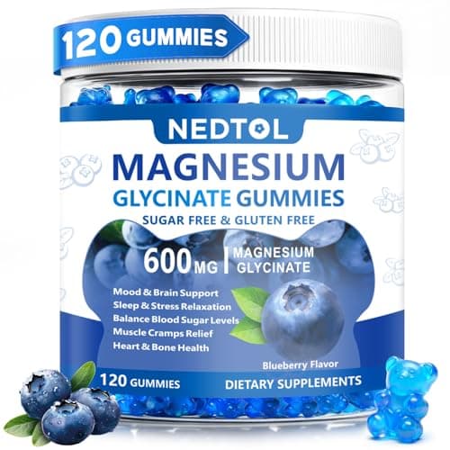 Nedtol Magnesium Glycinate Gummies 600mg, Sugar Free Magnesium Potassium Supplement for Adults with Magnesium Glycinate, Vitamin D, B6,and CoQ10 for Sleep, Body Support and Relaxation,120 Count - Image 1