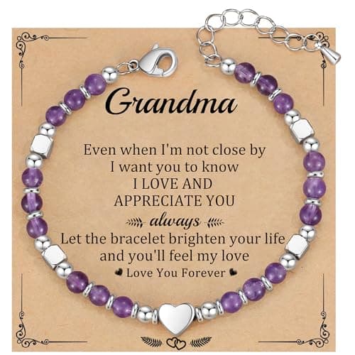 Btysun Grandma Gifts, Beaded Bracelets for Women Christmas Gift for Grandma Stocking Stuffers for Her Adjustable Heart Charm Bracelet for Women Gigi Gift - Image 1
