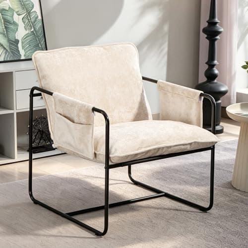 AnjiEacen Modern Accent Chair Comfortable Living Room Chairs with Armrests, Lounge Chair with Metal Frame Chenille Upholstered Bedroom Reading Chair - Image 1