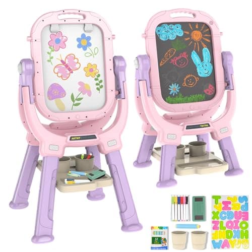 Ylovetoys Easel for Kids, Toddler Art Easel Adjustable Standing, Magnetic Double Sided Easel with Painting Accessories, Birthday Gift for Girls Age 3+ - Image 1