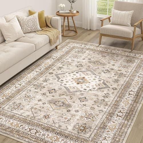 Vintage Living Room Area Rug 5x7 - Large Soft Washable Oriental Traditional Distressed Farmhouse Rugs for Bedroom - Indoor Floor Accent Carpet for Home Office House Decor - Beige - Image 1