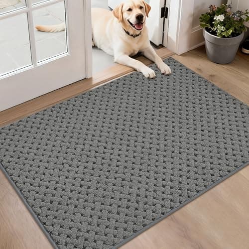 BEQHAUSE Dirt Trapper Door Mat Non-Slip Entryway Rugs Stain Resistant Absorbent Dog Doormats Woven-Look Washable Welcome Floor Doormat for Front Back Door, Dirty Wet Shoes & Paws, 32" x 48", Grey - Image 1