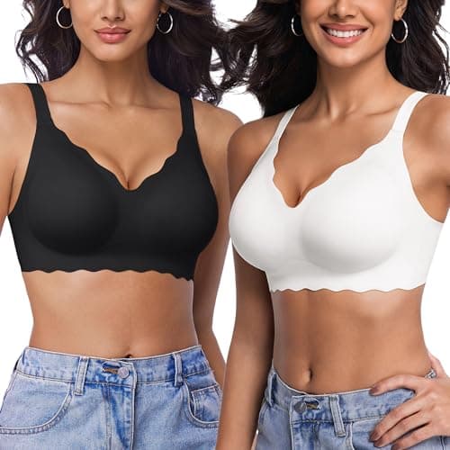 leviace 2 Pack Wireless Jelly Bras for Women with Support, Black/White,XXL - Image 1