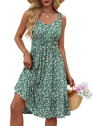 UEAL Summer Dresses for Women 2026 Cute Aline Floral Flowy Casual Sundresses X-Large Green Floral - Image 1