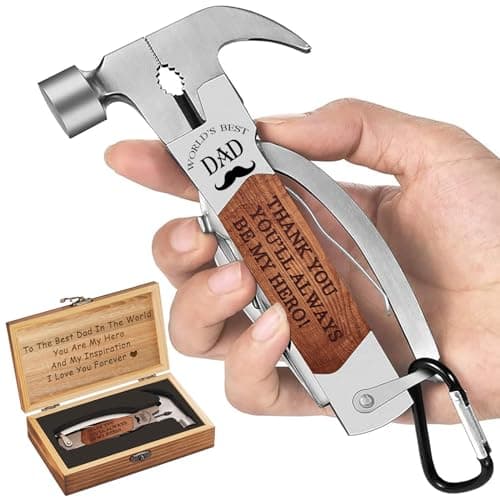 VEITORLD Gifts for Men Dad from Daughter Son Kids, Fathers Day, All in One Tools Hammer Multitool with Engraved Wooden Box, Unique Birthday Gift Ideas for Men Stepdad Him, Cool Gadgets(Dad are Hero) - Image 1
