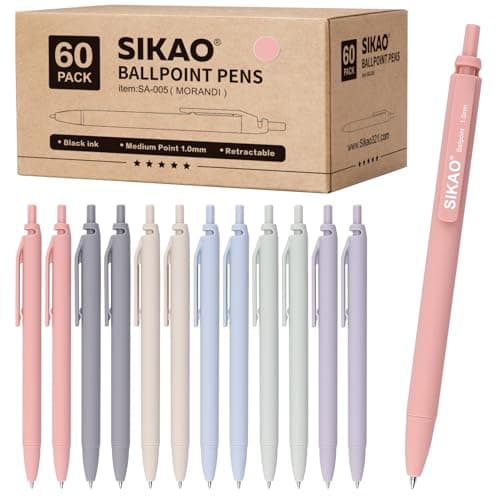 Sikao Morandi Pens Bulk 60 Pack – Smooth Writing 1.0mm, Click Ballpoint Pens with Black Ink, Aesthetic Soft Pens for School, Office, Journaling & Gift Use - Image 1