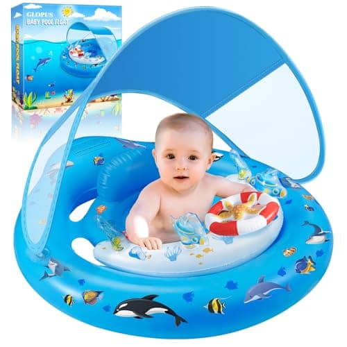 Baby Pool Float with Canopy UPF50+ Sun Protection, Inflatable Kids Pool Floats with Toy Play Console for Baby 6-36 Months, Infant Swimming Float with Adjustable Safety Seat for Boys Girls - Image 1