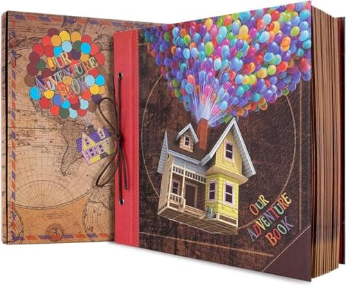 JIMBON Big Adventure Book 12x12 Inch Scrapbook Photo Album, 60 Pages, 3D Retro Embossed Letter Hardcover Movie Up Travel Journal Memory Book For Couples, Best Friend Gift - Image 1