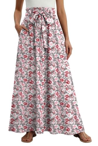 Lepunuo Floral Maxi Skirts Cute Flowy Casual High Waisted Flowy Maxi Skirts Trendy Skirts with Pockets - Image 1