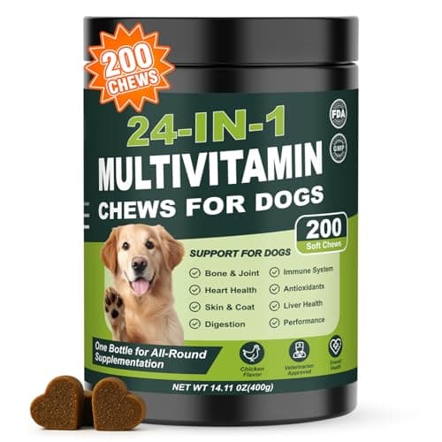24-in-1 Dog Multivitamins Chewable, 200 Count Dog Vitamins and Supplements with Glucosamine Chondroitin Probiotics Omega-3 for Skin Coat Hip Joint Heart Liver Brain Eye Support - Chicken - Image 1