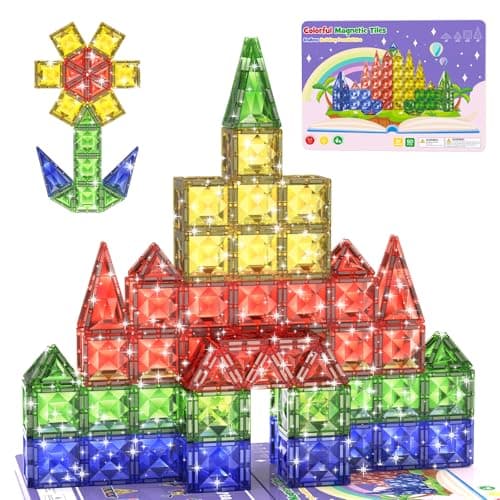 WMXDU 60pcs Large Diamond Magnetic Tile, Magnetic Building Blocks Magnet Toy with Iron Box, STEM Educational Montessori Indoor Building Kit for Preschool Boys Girls Age 3+ Classroom Must Haves - Image 1