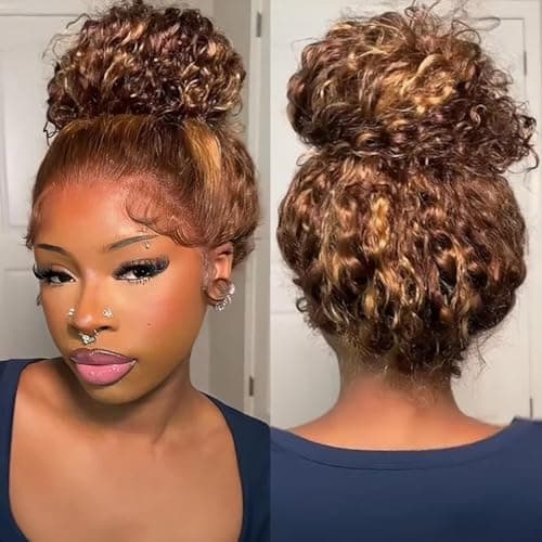 FFEGG Hidden Strap 360 Water Wave 220% Density Honey Blonde Deep Curly Human Hair wig Ombre Deep Wave 4/27 Highlight Lace Front Wigs Pre Plucked Wet And Wavy Water Wave Wig for Women 18 Inch - Image 1