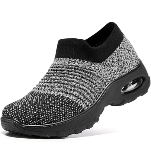 HKR Walking Shoes Women Arch Support Slip On Sneakers Comfortable Lightweight for Plantar Fasciitis Grey Black Size 8.5 - Image 1