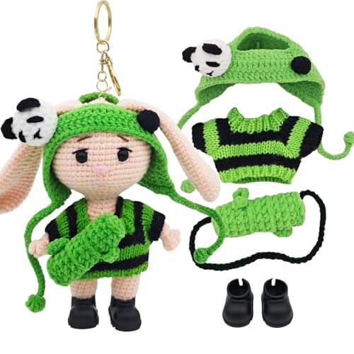 POPNANA Handmade Crochet 15cm-17cm Doll Clothes Accessories with Shoes Set Outfits Compatible Cute Dress up 5.91-6.7inch Dolls for Women Kid Boys Girls (No Doll)(Crochet Panda Set)