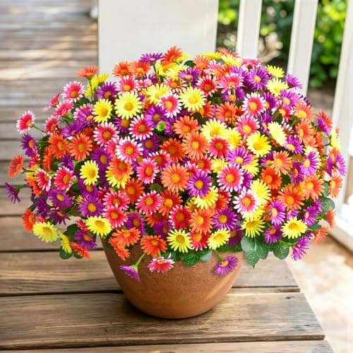 Realistic Artificial Flowers for Outdoors, 12 Bundles Full Daisy UV Resistant Artificial Outdoor Flowers, Faux Flowers for Outdoor Planters, Outdoor Fake Plants for Summer Front Door Yard Garden Home - Image 1