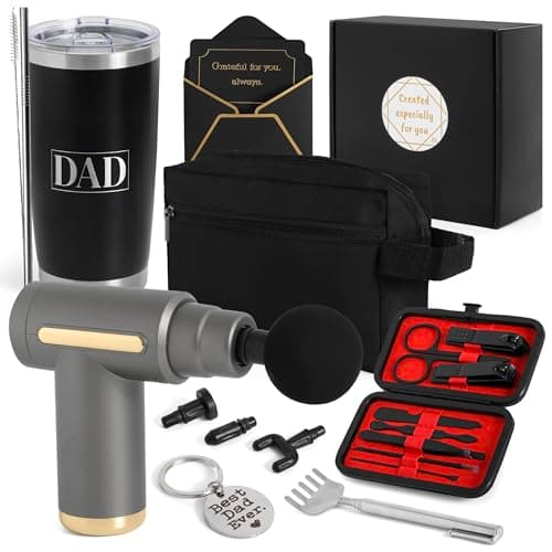 Dad Gift Box – Relaxation & Self Care Kit with Massage Gun, 20oz Tumbler, Toiletry Bag, Grooming Set – Birthday, Father’s Day Gifts for Him, Husband, Men Who Have Everything & Promoted to Dad - Image 1