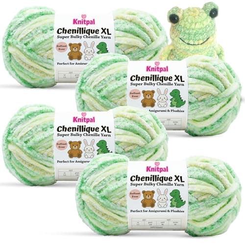 Chenillique XL Plush Velvet Chenille Yarn #6 Super Bulky – 4-Pack (352 Yards / 400 g) – Variegated Yarn for Plushies, Blankets, Amigurumi & Accessories - Spring Green - Image 1