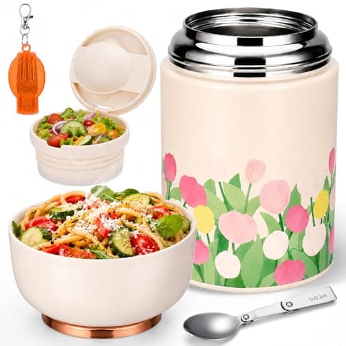 17oz Thermo for Hot Food, Thermo Food Jar for Adults, 316 Stainless Steel Food Containers for Hot & Cold Meals, Leakproof Mouth Soup Thermo Container with Spoon & Fork (Tulip) - Image 1