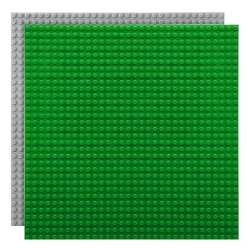 Lekebaby 2 Pack Classic Baseplates 10" x 10", Building Base Plates for Building Bricks, 100% Compatible with Major Brands and Activity Table-Baseplate, Sturdy & Safe, Age 3 and up Kids, Grey/Green - Image 1