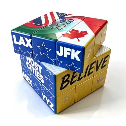2026 World Soccer Cup 3x3 Cube Puzzle, Unique Football Souvenir Featuring Host Cities & Believe Design, End of Season Soccer Gifts, Coach Desk Decor & Team Party Favors - Image 1