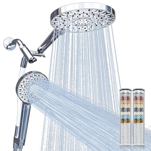 Magichome Filtered Shower Head Handheld Mother-Child Large Arm Combo, High Pressure 10-Spd Detachable Chrome Showerhead w/Stainless Hose, Water Softener Beads Hard Water - Remove Chlorine, Sliver - Image 1