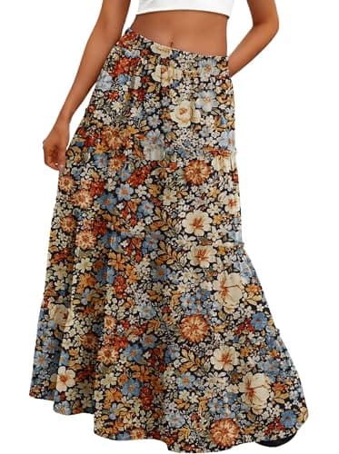 Lepunuo Tiered Ruffle Maxi Skirt Women Pockets High Waist Boho - Image 1